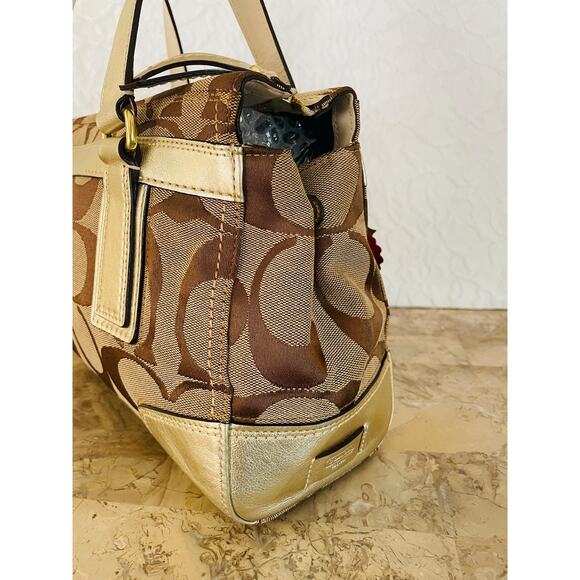 Coach Hampton brown/light metallic gold striped multicolored Carryall 11620 - Picture 5 of 10